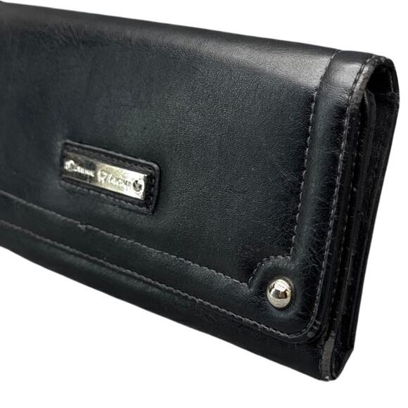 Etienne Aigner Vintage Soft Black Leather Silver Hardware Tri-Fold Wallet - Picture 2 of 7